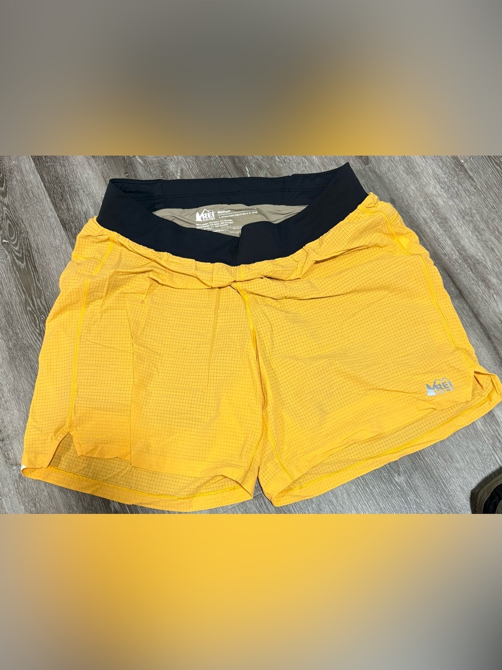 REI Men’s Yellow Athletic Shorts with Black Waistband